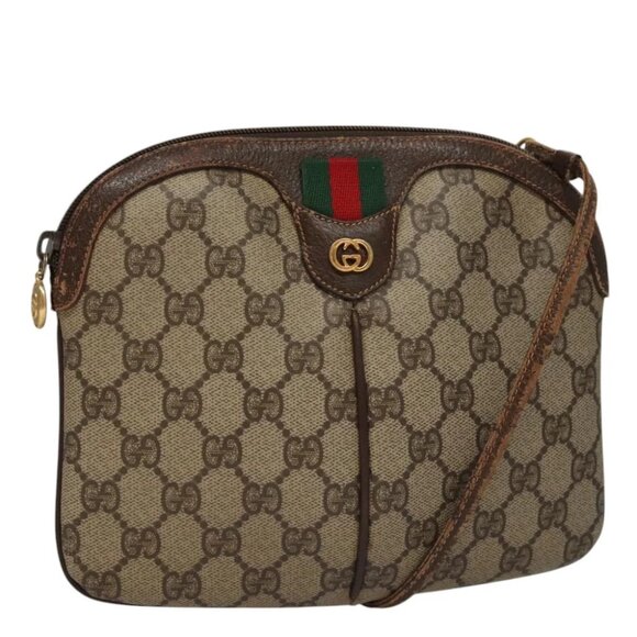 GUCCI Web Sherry Line GG Supreme Shoulder Bag PVC Beige Gold - Picture 1 of 16